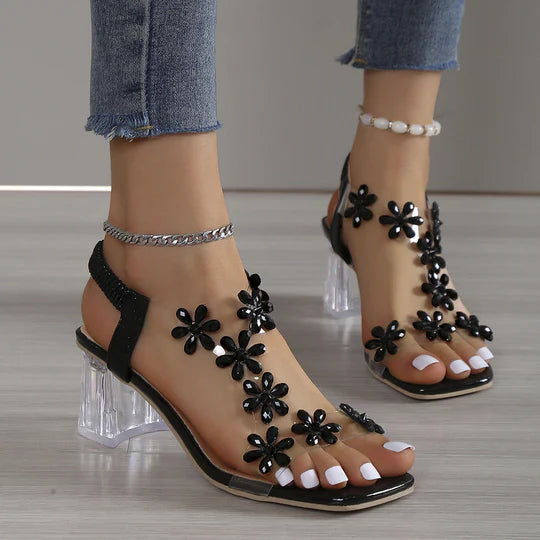 Kristina™ Bloem Strass Blokhak Sandalen